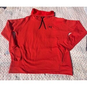 Under Armour Women Red Funnel Neck Hoodie Loose Fit Fleece Pullover LG Thumbhole